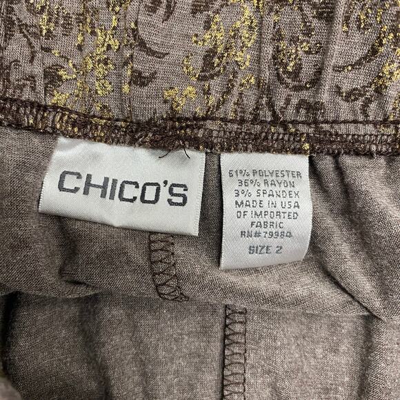 Vintage Chicos Womens Size 2 Gold Foil Print Stretch Flowy Skirt - Picture 4 of 6